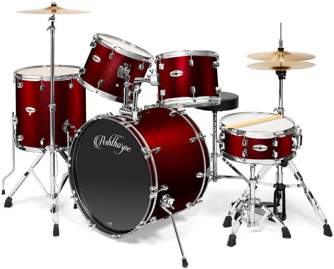 Ashthorpe 5-Piece Acoustic Drum Set - Red