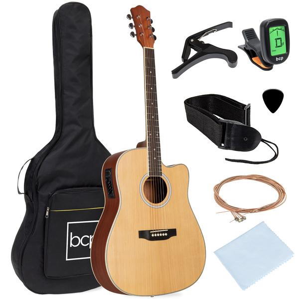 Best Choice Products 41in Beginner Acoustic-Electric Cutaway Guitar Set
