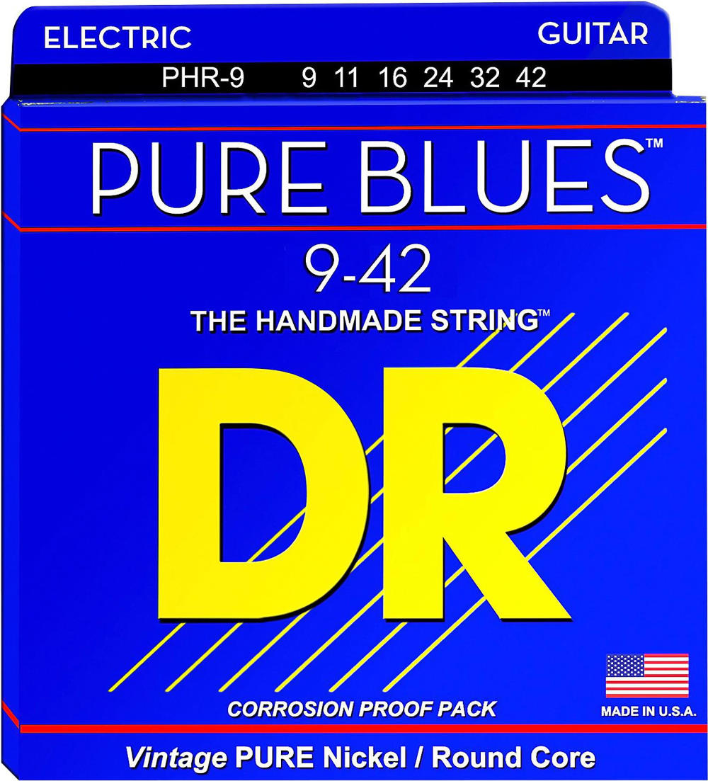 DR Strings PHR-9 Pure Blues Pure Nickel Electric Guitar Strings (Super Light Gauge)