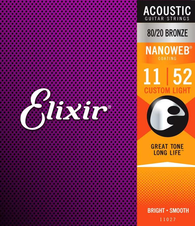 Elixir Strings Nanoweb 80/20 Custom Light Acoustic Guitar Strings