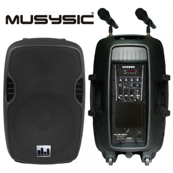 MUSYSIC 1600W 15" PA Speaker Bluetooth Dual Wireless Mic Video Out