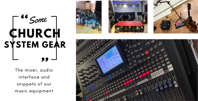 Church Audio Equipment - Mixer, Edrums, Audio Interface, Acoustic Guitar and Floor Monitor