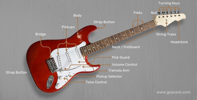 Electric guitar parts diagram