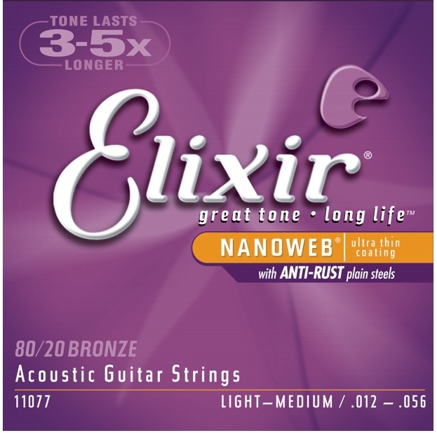 Elixir Strings Nanoweb 80/20 Light/Medium Acoustic Guitar Strings