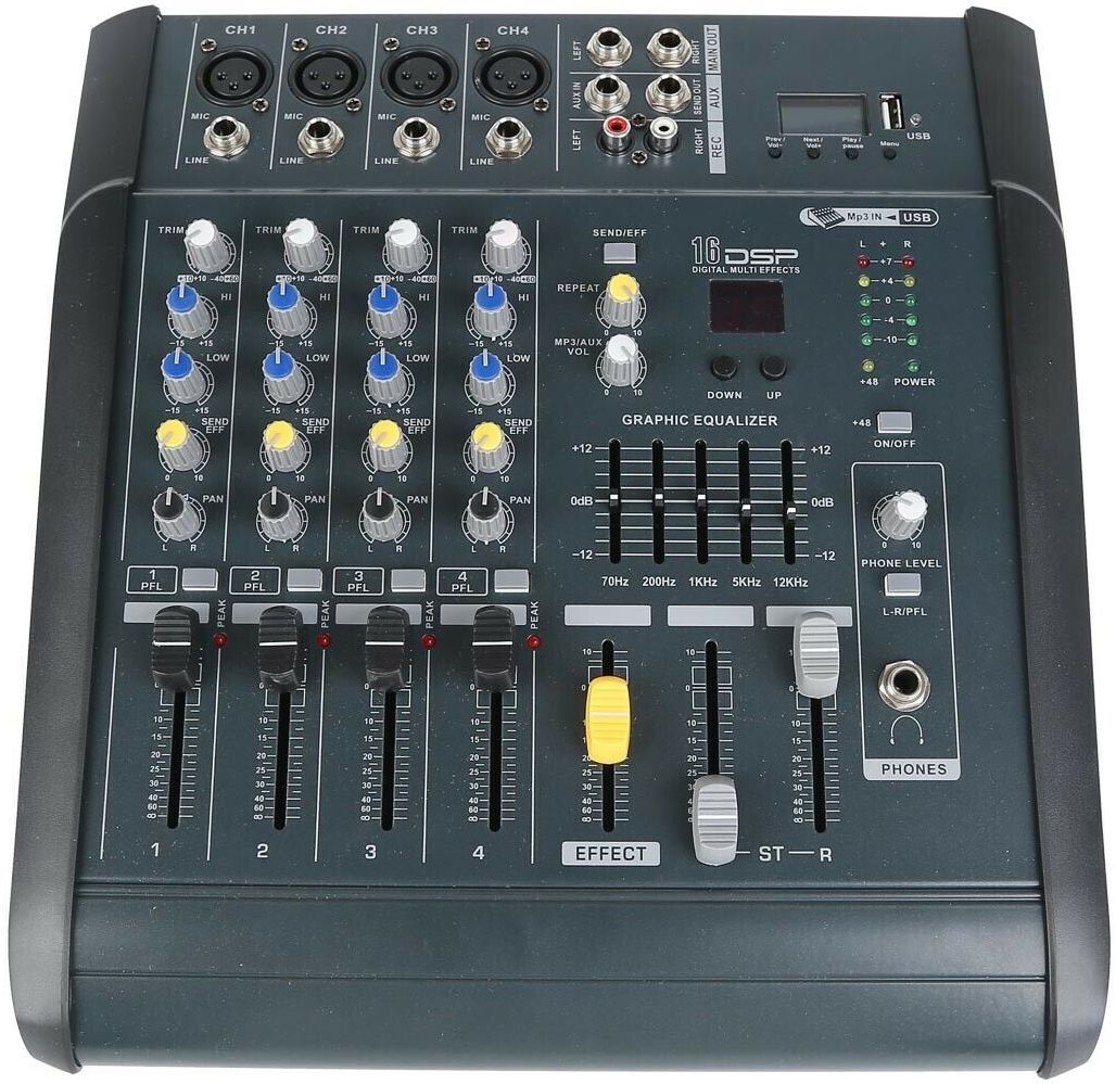 TC-Home Powered Mixer Professional 4 Channel with USB Bluetooth